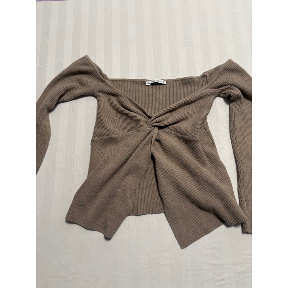 Abercrombie & Fitch Brown Ribbed Twist Front Off Shoulder Top Medium